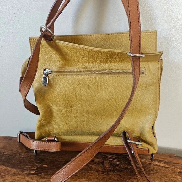Valentina Italian Handmade Mustard Yellow Brown Convertible Bag Backpack Sling - Picture 3 of 7
